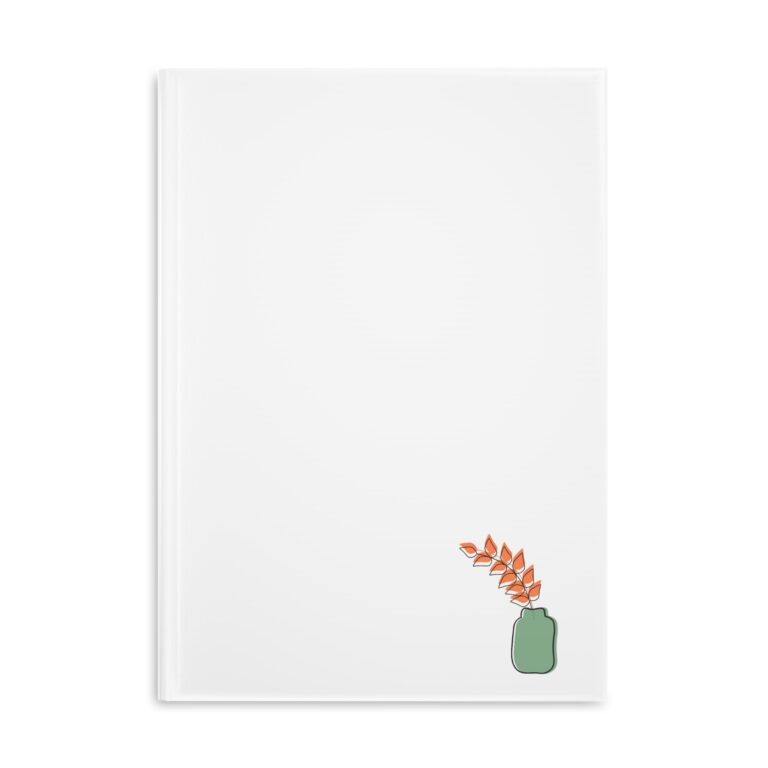 Minimal Botanical Hardcover Notebook — Puffy Vase & Orange Leaves