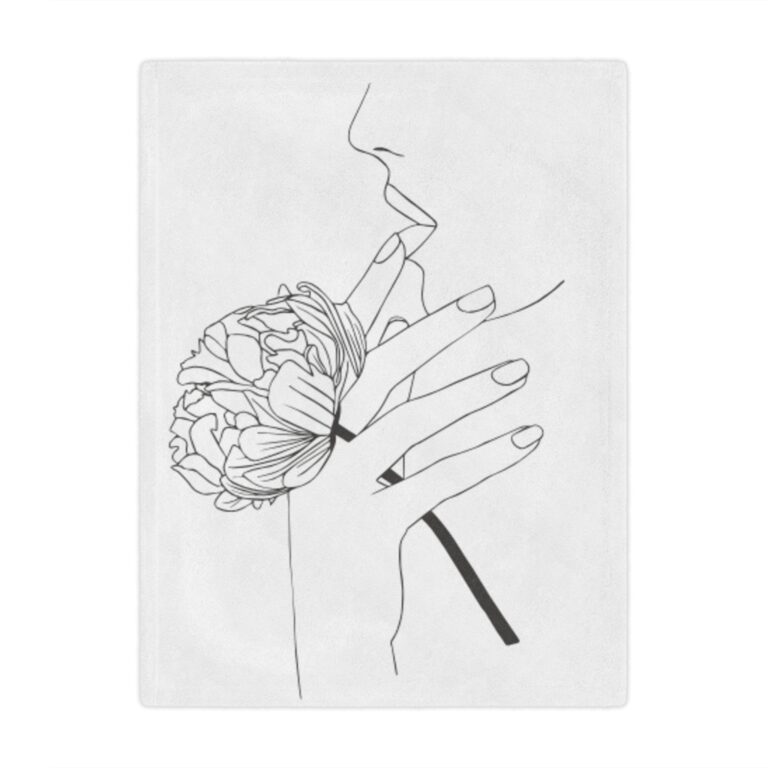 Minky Blanket — Minimal Line Art Peony & Hands Plush Throw