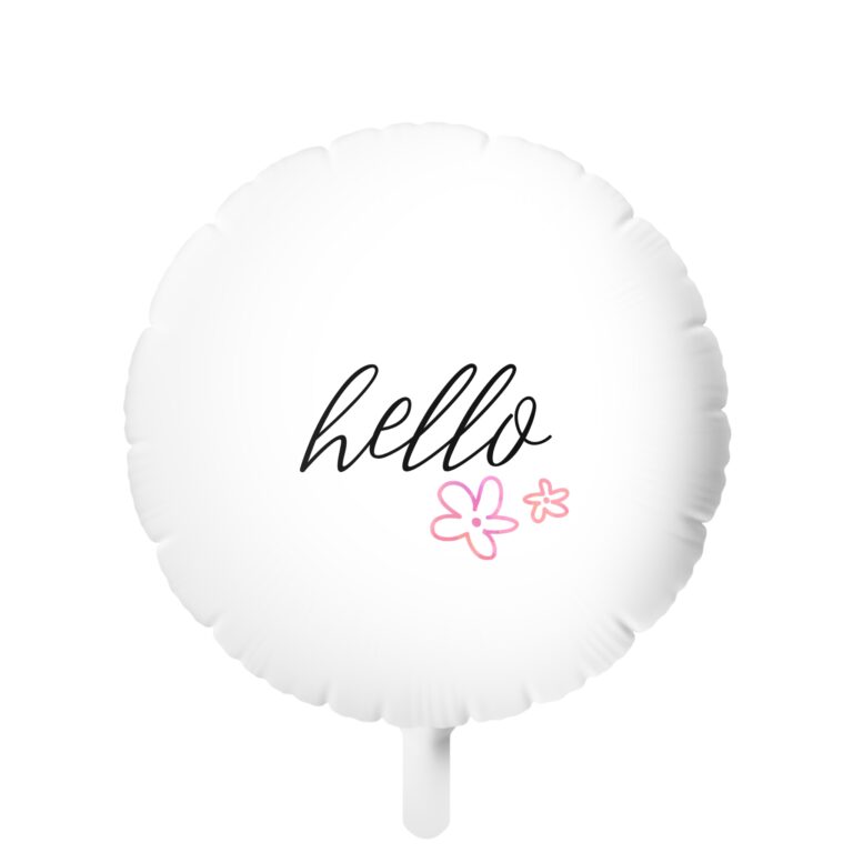 Hello Floral Mylar Balloon — Round Helium Balloon with Pink Flowers