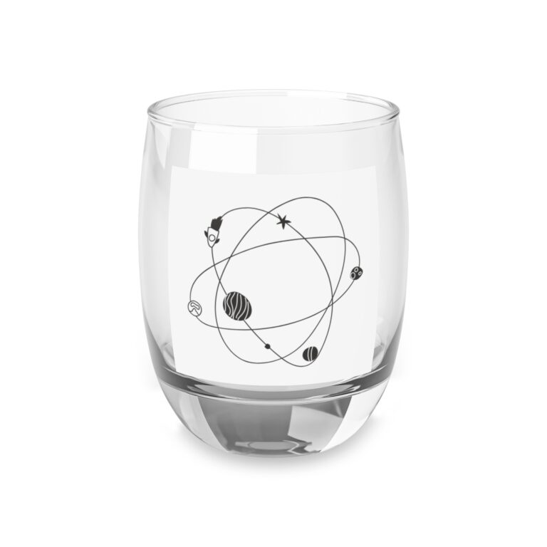 Celestial Orbit Whiskey Glass — Hand-Drawn Planet Design