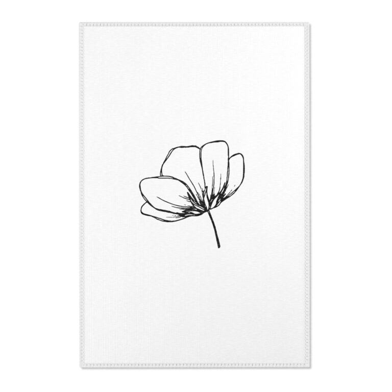Minimalist Black Floral Area Rug — Simple Line Art Poppy Accent Rug