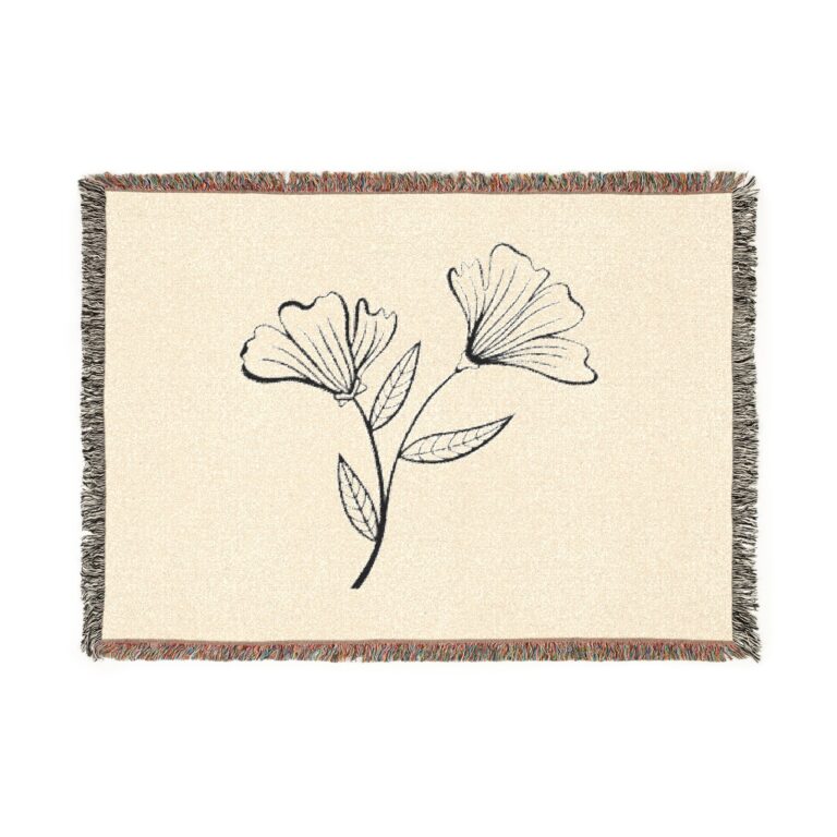 Ginkgo Floral Woven Throw Blanket — Botanical Fringe Cozy Throw