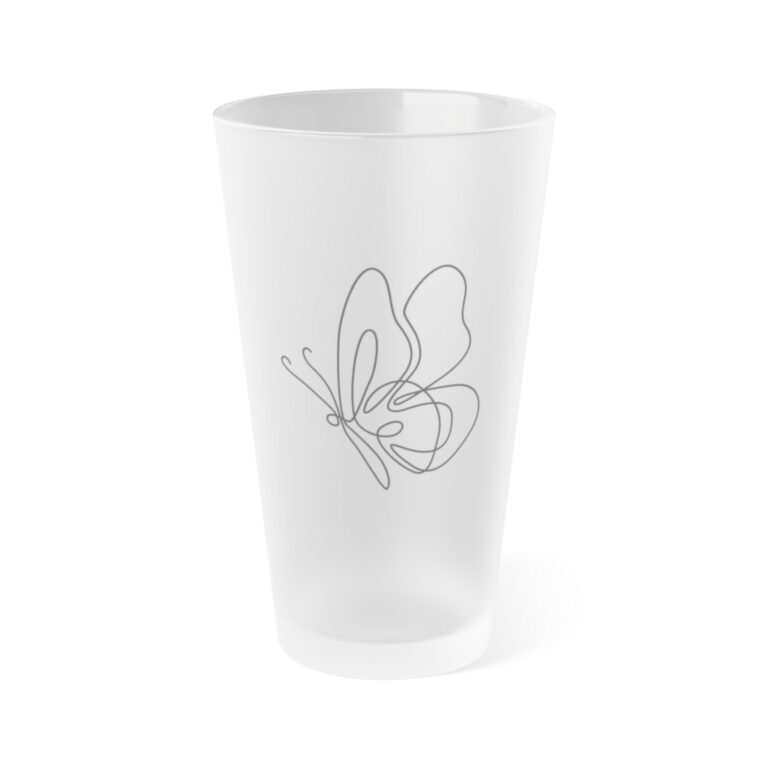 Frosted 16oz Pint Glass with Minimal Butterfly Outline – Elegant Beverage Tumbler for Gifts & Everyday Use