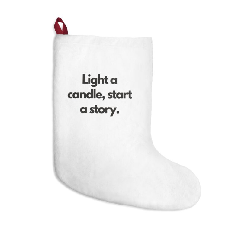 Christmas Stocking - "Light a candle, start a story." Holiday Stocking with Cozy Minimalist Quote