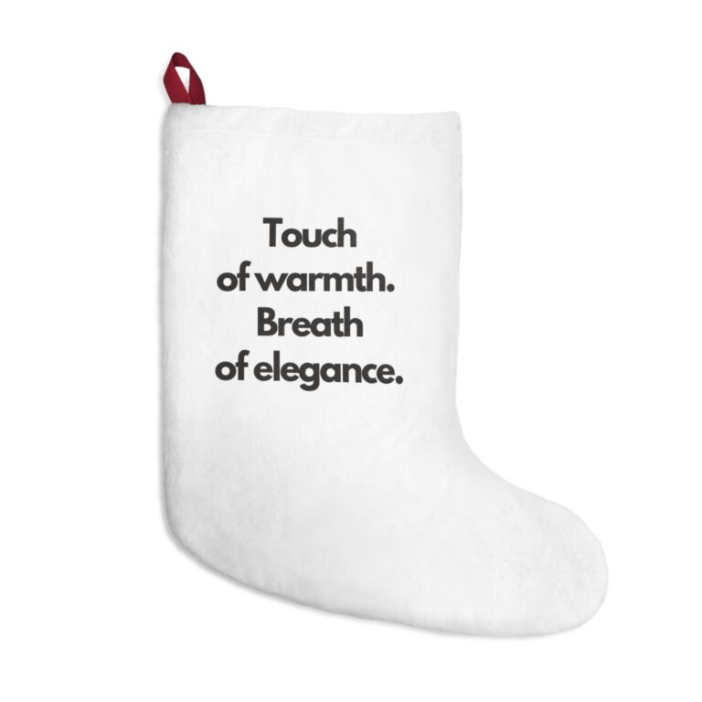 Minimalist White Christmas Stocking — "Touch of warmth. Breath of elegance." Holiday Mantel Decoration