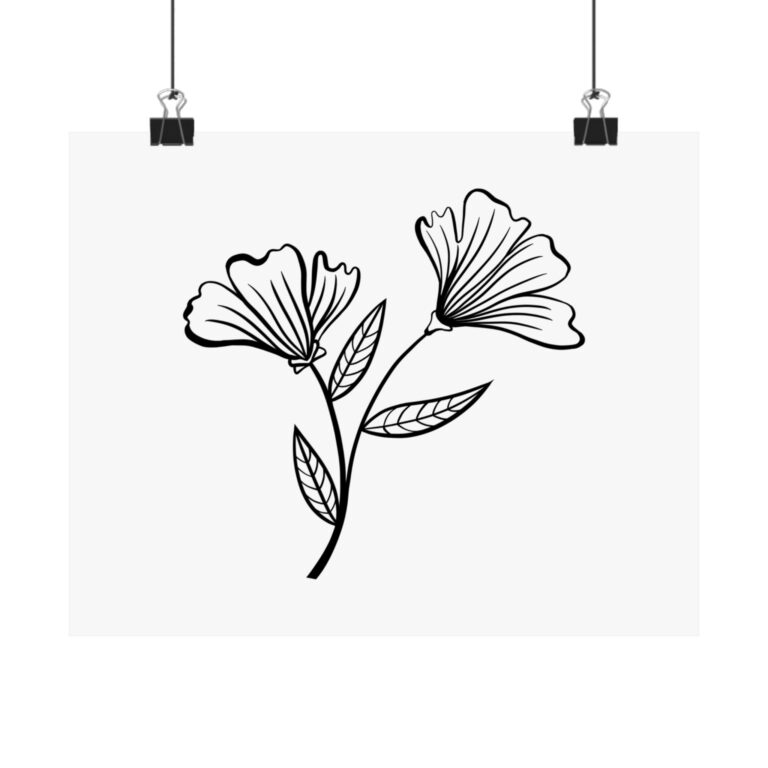 Minimal Black Line Floral Poster — Matte Horizontal Wall Art