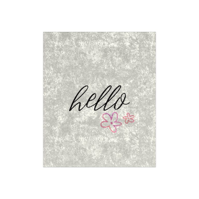 Crushed Velvet Blanket — 'hello' Script with Pink Flowers, Soft Cozy Throw for Living Room & Gifts