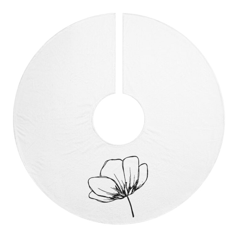 Minimal Black Floral Christmas Tree Skirt — Modern White Holiday Tree Skirt
