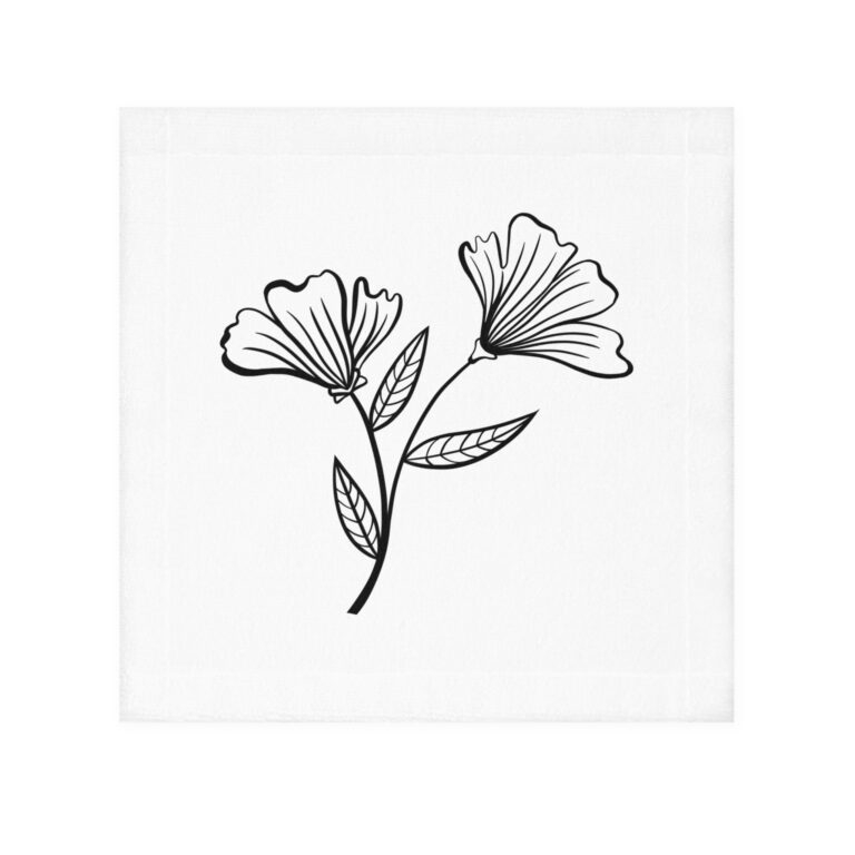Minimal Floral Face Towel — Black Line Art Flower Hand Towel