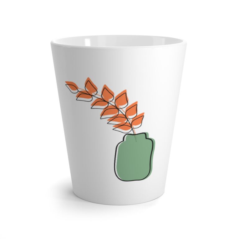 Minimalist Fall Vase Latte Mug — Orange Leaves in Green Jar