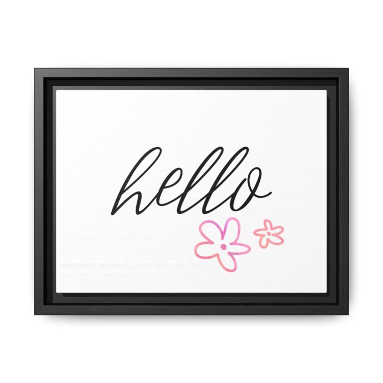 Hello Script Floral Framed Canvas