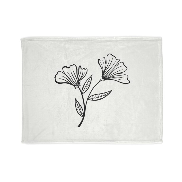 Floral Line Art Throw Blanket — Minimal Black Flower Polyester Blanket
