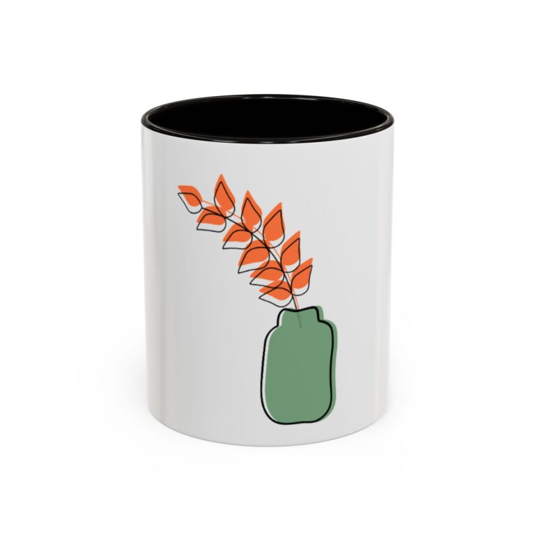Minimal Botanical Mug — Green Vase with Orange Foliage (11oz & 15oz)