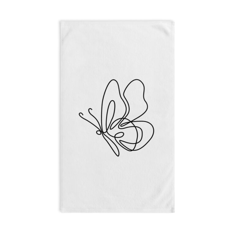 Minimal Line Art Butterfly Hand Towel — Modern Botanical Bathroom Decor