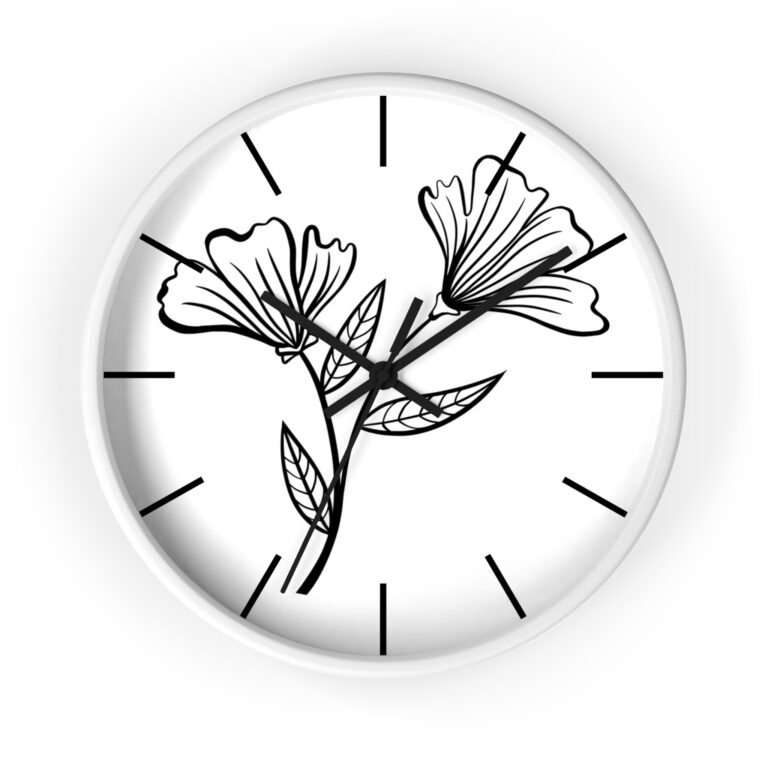 Minimal Floral Wall Clock — Monochrome Botanical Timepiece