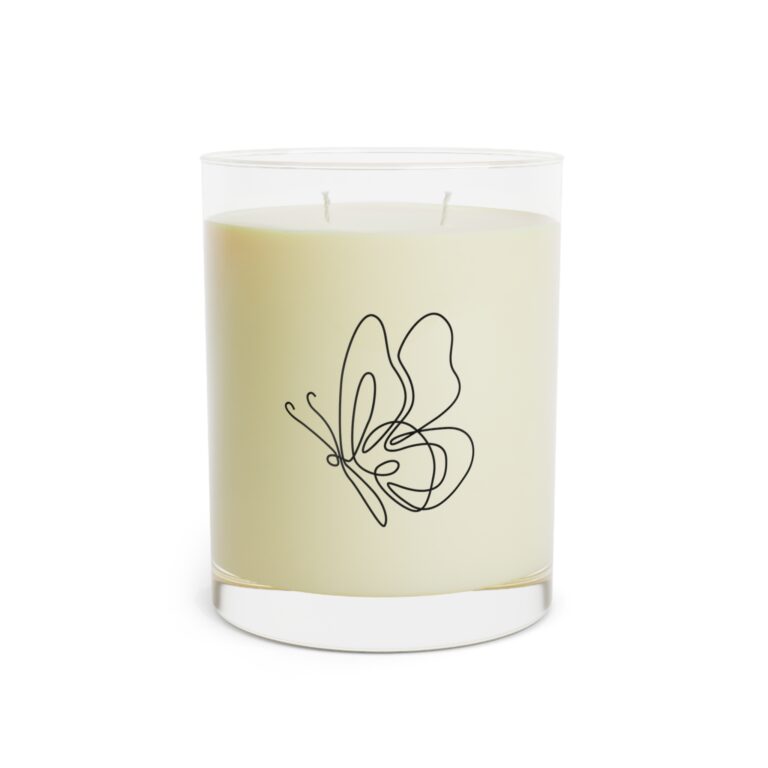 Butterfly Line Art Scented Candle — 11oz Glass Jar, Calm Floral Home Fragrance