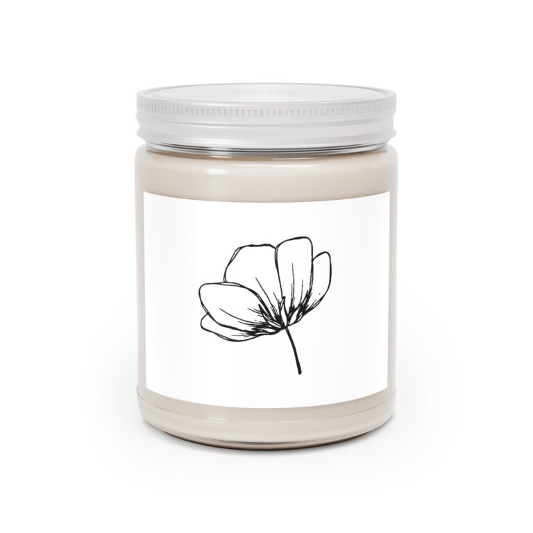 Minimal Floral Scented Soy Candle — 9oz Jar with White Lid