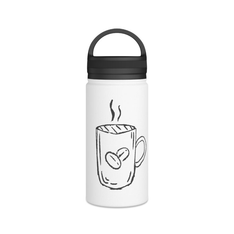 Coffee Sketch Stainless Steel Water Bottle — Insulated Travel Flask with Handle Lid