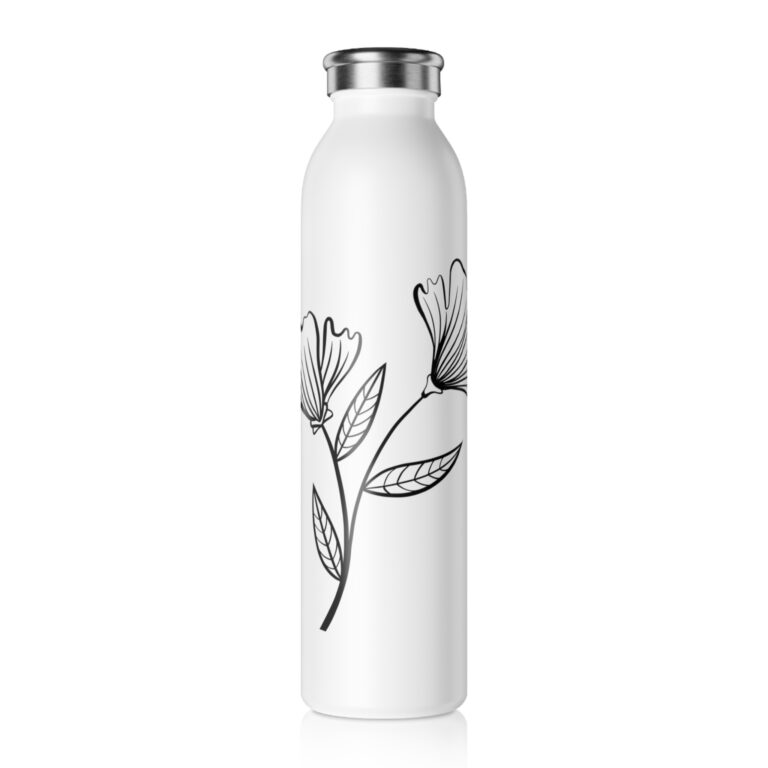 Slim Water Bottle — Minimal Black Floral Stainless Steel Bottle
