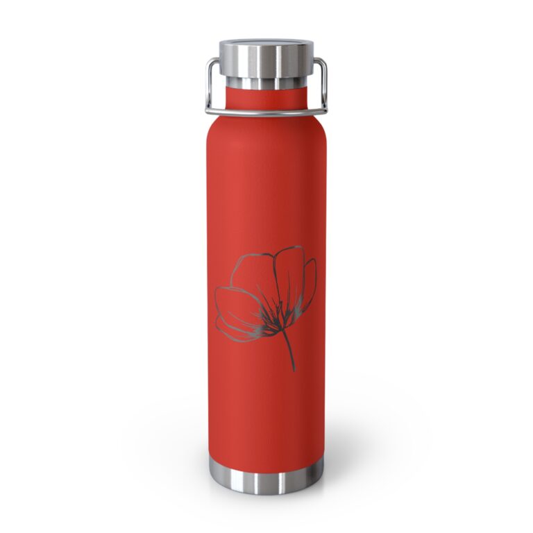22oz Copper Vacuum Bottle — Red Floral Insulated Water Bottle
