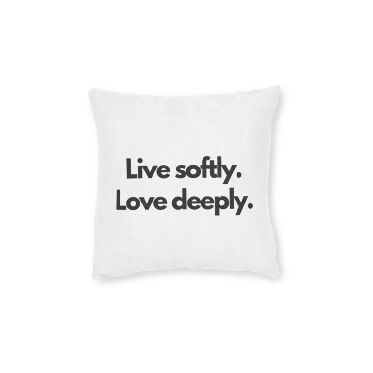 Live Softly, Love Deeply Square Pillow — Minimalist Cherry Accent Throw Pillow