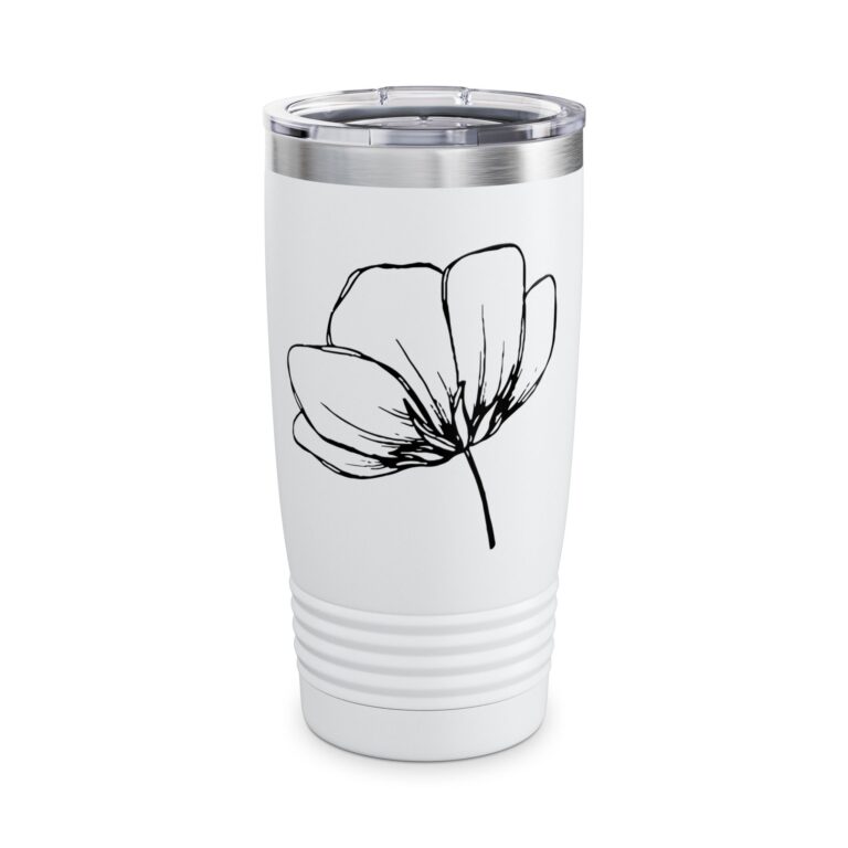 20oz Floral Outline Tumbler — Minimalist Black Line Flower Travel Cup