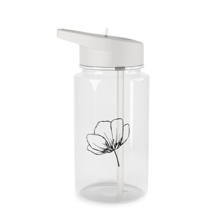 Floral Line Art Tritan Water Bottle — Minimal Poppy Design