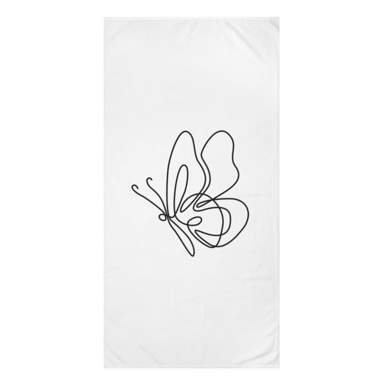 Butterfly Line Art Cotton Towel — Minimalist Beach & Bath Towel