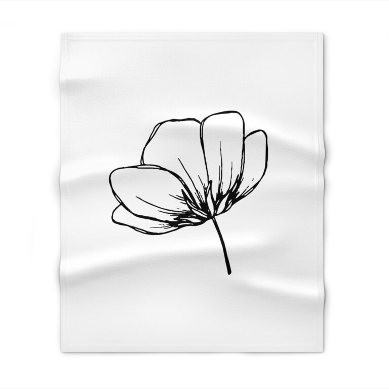 Minimal Black Floral Throw Blanket — Hand-Drawn Poppy Design