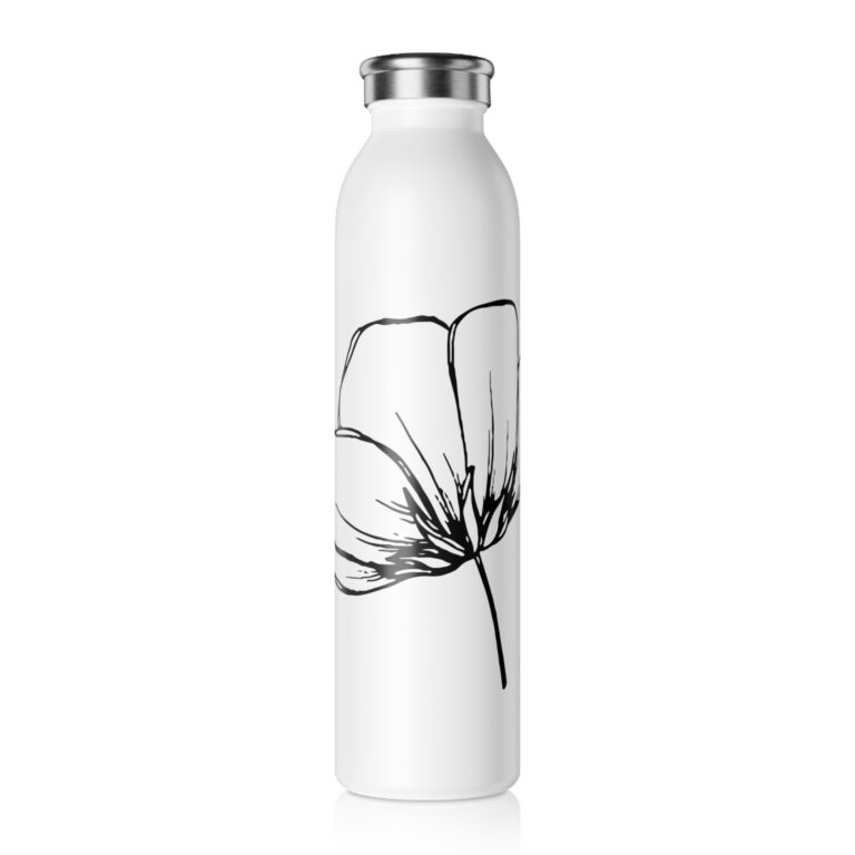 Slim Water Bottle — Minimal Black Line Floral Stainless Steel Bottle