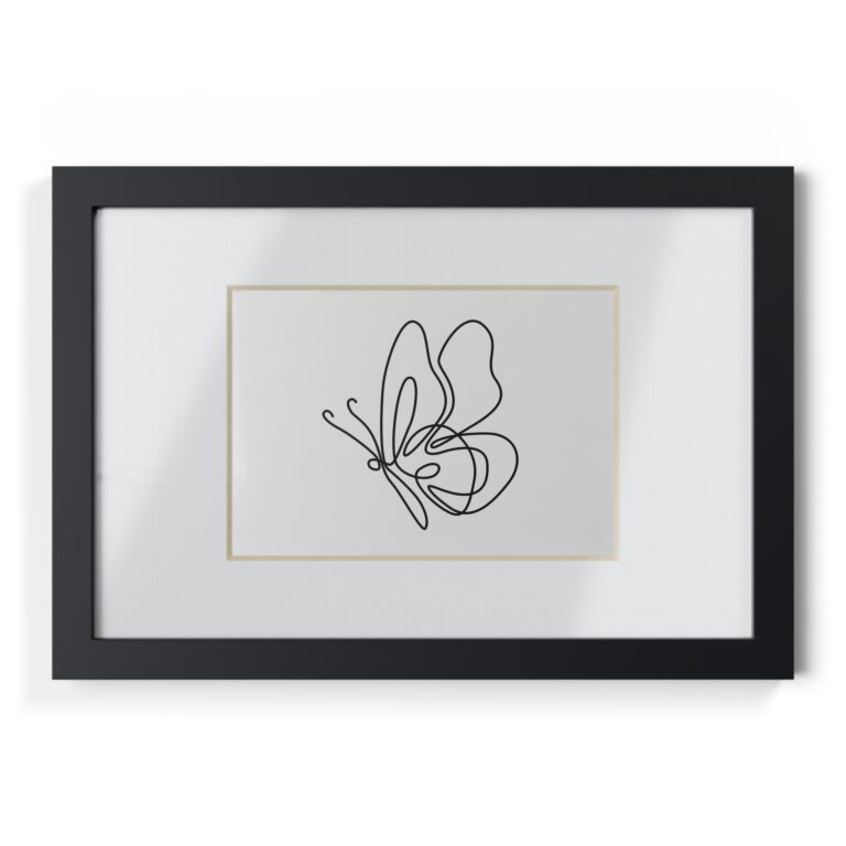 Minimal Black Framed Butterfly Line Art Poster