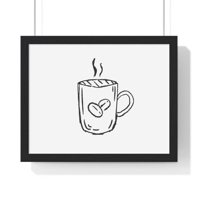 Coffee Mug Sketch Framed Poster — Minimalist Kitchen Wall Art