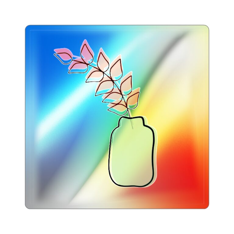 Holographic Vase Plant Sticker — Die-Cut Iridescent Botanical Decal
