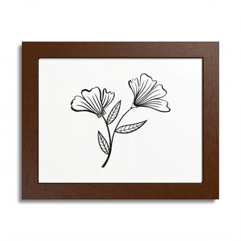 Minimal Floral Line Art Framed Poster — Black & White Botanical Wall Art