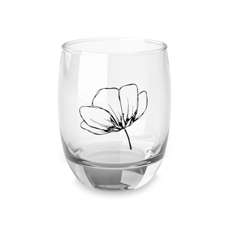 Floral Stem Whiskey Glass — Minimalist Black Line Flower Rocks Glass