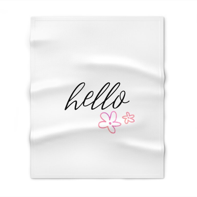 Hello Floral Throw Blanket — Cute Script "hello" with Pink Flowers