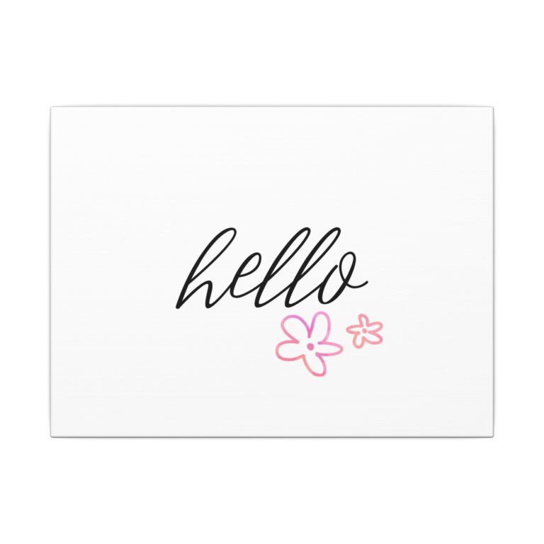 Hello Script Wall Canvas with Pink Floral Accents — Matte Stretched Art