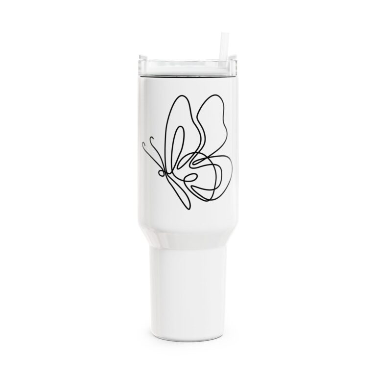 40oz Butterfly Line Art Tumbler – Minimalist Insulated Travel Mug with Handle