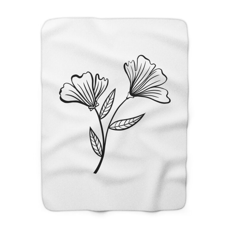 Floral Line Art Sherpa Blanket — Cozy Botanical Throw