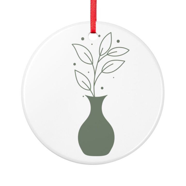 Minimal Green Vase Ceramic Ornament — Botanical Holiday Decoration