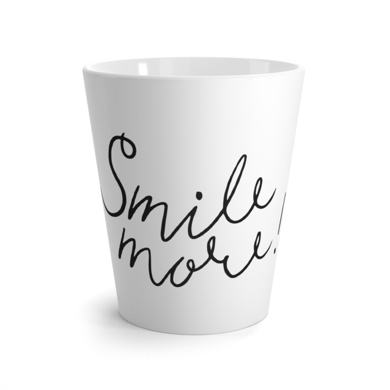 Latte Mug - "Smile More" Handwritten Script Ceramic Coffee Cup