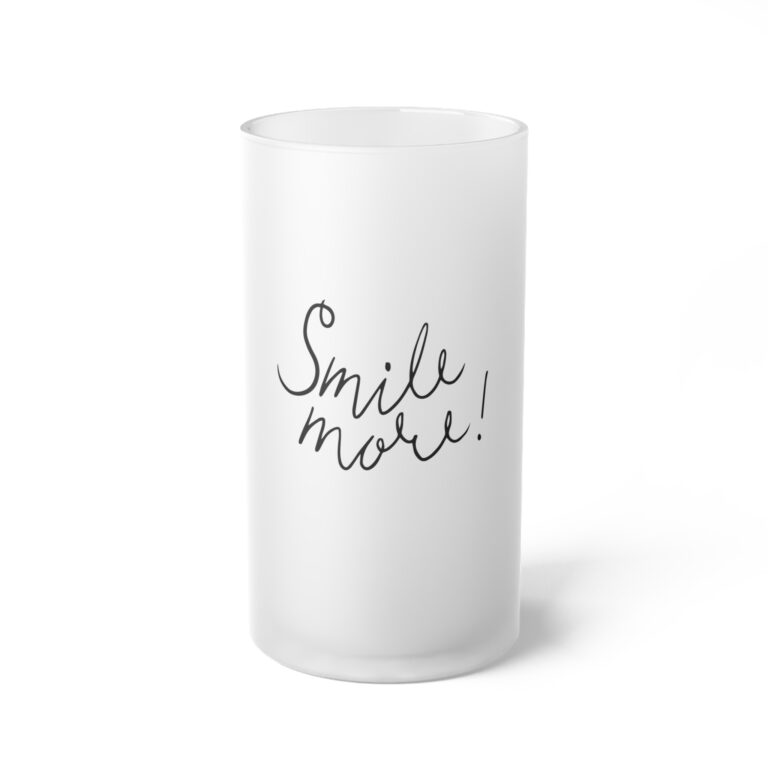 Frosted Beer Mug — 'Smile More!' Handwritten Glass Stein, Cheerful Gift for Friends & Occasions