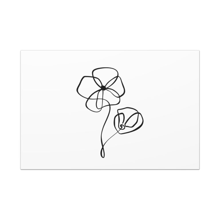 Minimal One-Line Floral Canvas Art Wrap — Modern Black Line Poppy Print