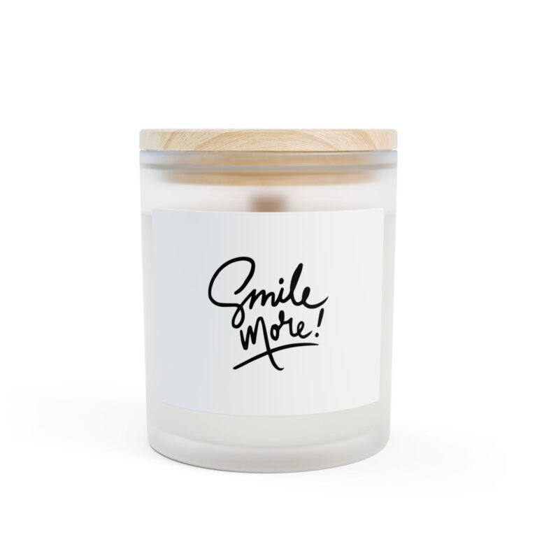 Smile More! Frosted Glass Candle — 11 oz Scented Wooden Lid Gift