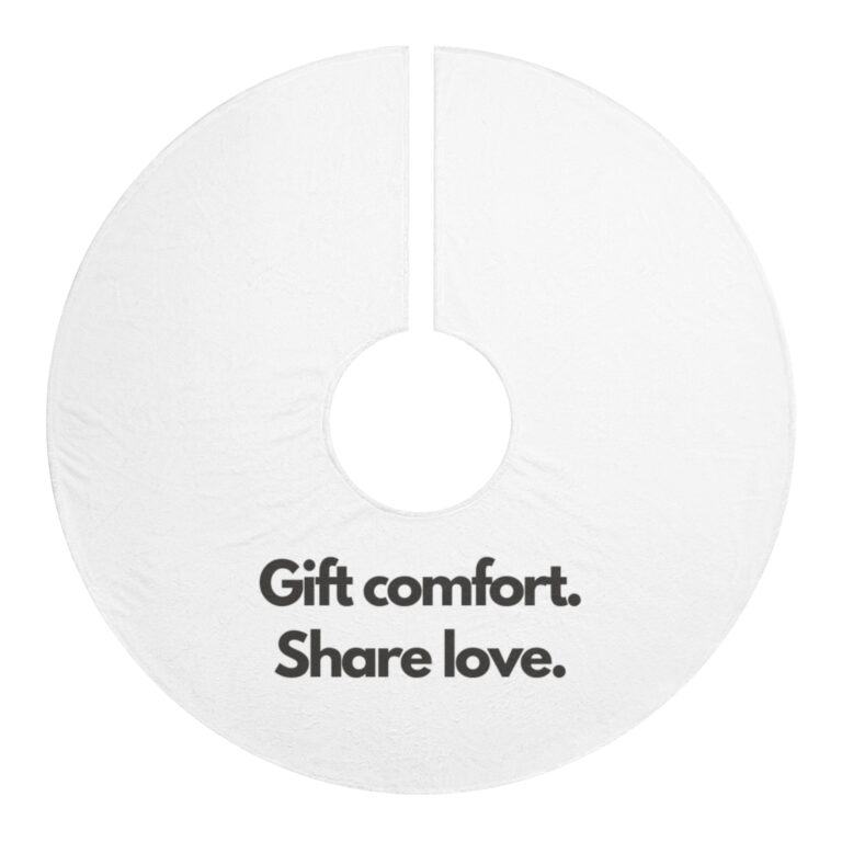 Tree Skirt — "Gift Comfort. Share Love." Minimal White Christmas Tree Skirt