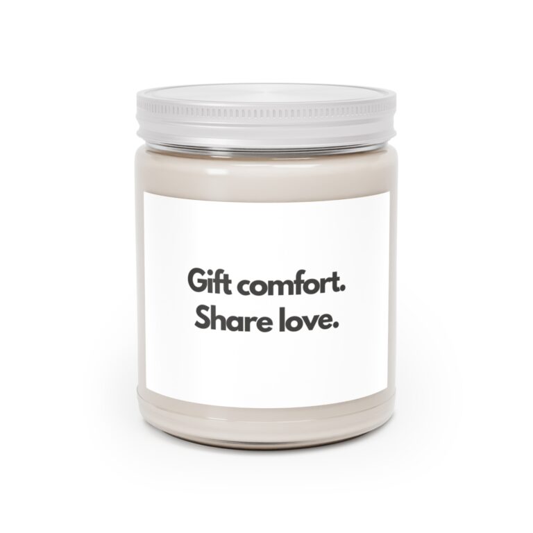 Soy Candle 9oz — "Gift comfort. Share love." Scented Jar Candle (White Lid)