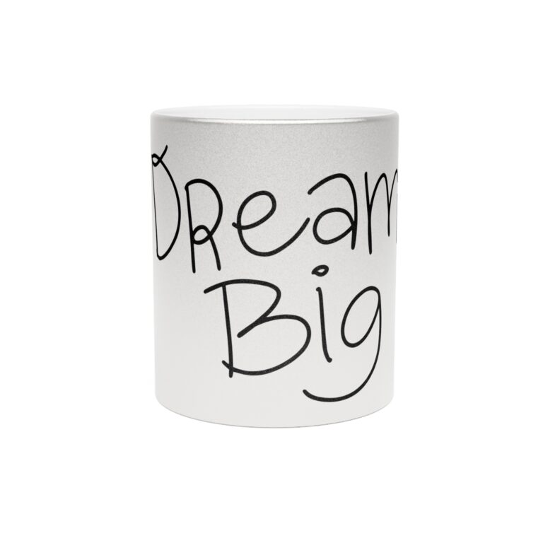 Dream Big Metallic Mug — Silver/Gold Inspirational Coffee Cup