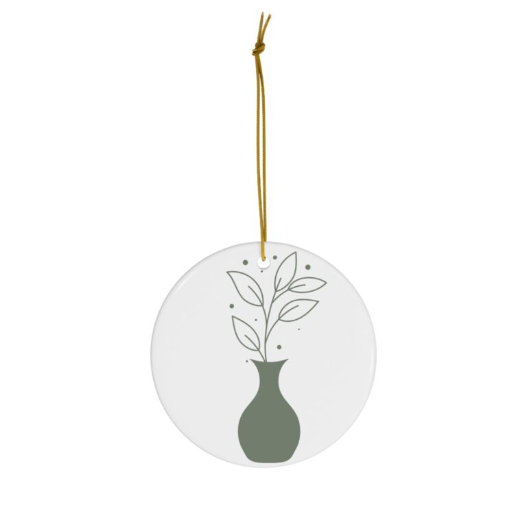 Minimal Green Vase Ceramic Ornament — Modern Botanical Holiday Decor