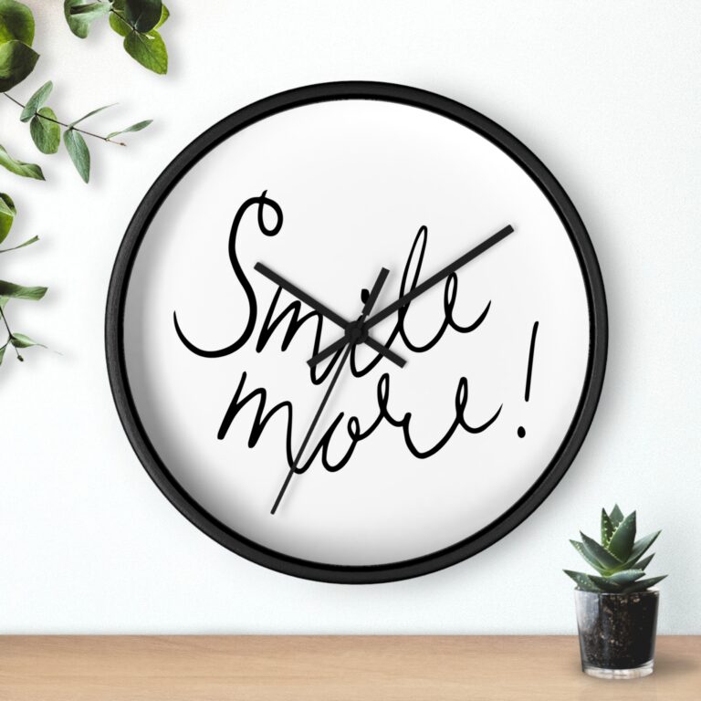 Smile More! Minimal Script Wall Clock — Modern Motivational Home Decor
