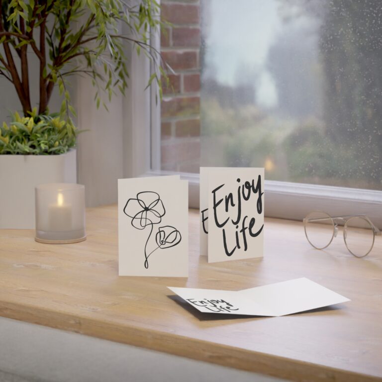 Minimalist Floral & 'Enjoy Life' Greeting Card Set — Blank Inside (1–50 pcs)